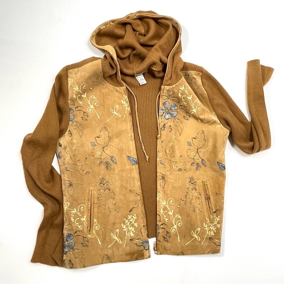CALLI CALI’s Floral Boho Leather Suede Hoodie Sweater Zip Up Jacket Women’s XL - Picture 3 of 15